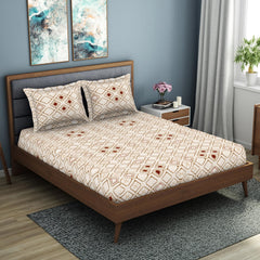 King Size 1 Double Bedsheet With 2 Pillow Covers - Size 108 X 108 Inches, Beige & Brown | Soft Feel Wrinkle Resistance | Durability & Comfort, Breathable