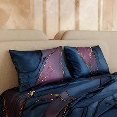 Bedsheet For Super King Size Bed With 2 Matching Pillow Cover - 108 X 108 Inches, Indigo & Purple | Ideal For Healthy Skin & Hair | 100% Premium Fabric Is Lightweight, Soft & Comfortable