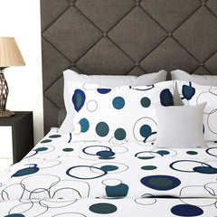 Cotton Double Bedsheet For King Size With 2 Pillow Covers - 108 X 108 Inches, White & Blue | Perfect For Home Decor & Gifting | 186 Thread Count