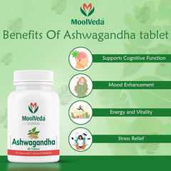 Moolveda Ashwagandha Tablets, Energy, Stress Relief & Immune Support, Improves Strength, Energy & Overall Wellbeing | Rejuvenates Mind & Body | 60 Veg Tablets 100gm 0.2lbs