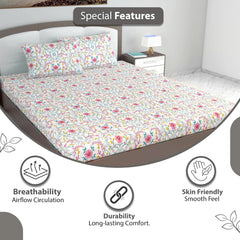 King Size Double Bedsheet With 2 Pillow Cover - 108 X 108 Inches, White & Pink | Skin Friendly Fabric For Everyday Comfort - Perfect Gifting For Wedding Anniversary