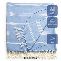 Indihaus Premium Extra Large Cotton Towel 250 Gsm | Soft, Absorbent & Comfortable Quick Dry Bath Towels Large Size (Blue)