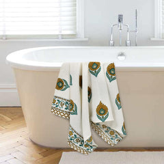 Easygoods Waffle Bath Towel Beautiful Pure Cotton Hand Block Printed Soft Water Absorbent Floral Printed Towels 250 Gsm (Mustard)