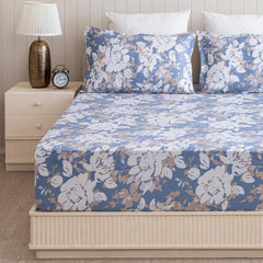 Double Size Bedsheet With Two Pillow Covers - 84 X 90 Inches, White & Blue | Comfort Bedsheet For Double Bed | Perfect For Home Decor & Gifting