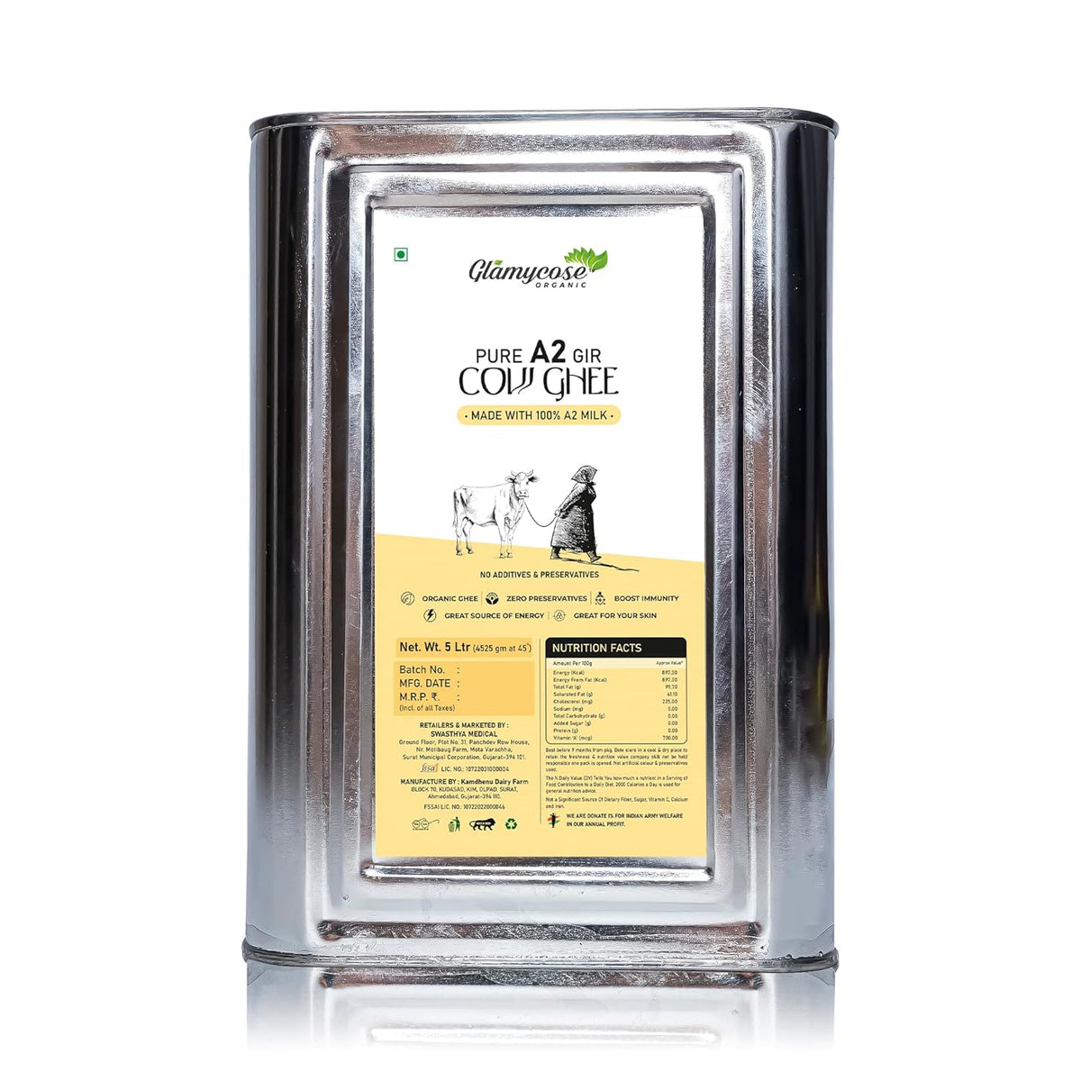 Natural Premium Desi Cow Ghee By Glamycose | High In Protein Fiber Healthy Desi Ghee For Overall Health | (2 Litre) 67.6 Ounce | Jar Pack