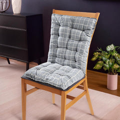Long Comfortable Rocking Chair Cushion With Ties, Check Printed - Grey - 18 X 36 Inch | Back Rest & Seat Cushions Chair Pad, For Rocking Chairs | Chair Cotton Cushion For Office & Home Use