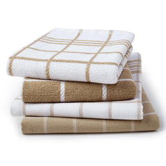 Encasa Xo Kitchen Towels Dish Cloths Sets 300 Gsm | Highly Absorbent Cotton Terry Towels Multipurpose For Washing Dishes & Cleaning Towel | Pack Of 4 (Beige Non-Terry + Terry)
