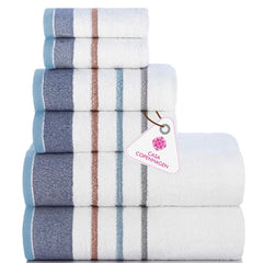 Casa Copenhagen Egyptian Design 2 Bath + 2 Hand & 2 Face Towels 1800 Gsm | He & She Super Soft Collection 100% Cotton 6 Piece Towel Set - Grey & Denim