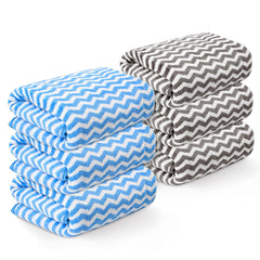 Kuber Industries Microfiber Soft Face Towel 1200 Gsm | Absorbent Hanging Hand Towels For Wash Basin Bathroom | Zig Zag - Grey & Blue (6 Pcs)