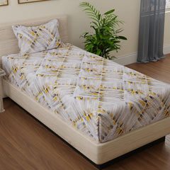 Single Bedsheet With 1 Pillow Cover - 55 X 88 Inches, Grey & Yellow | Lightweight, Soft & Breathable - Perfect For Gifting On Weddings Bedsheet