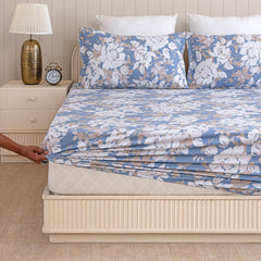 Double Size Elastic Fitted Bedsheet With 2 Pillow Covers - (72 X 72 Inches, Blue & White) | Wrinkle Free Bed Sheets | Perfect For Home Decor & Gifting