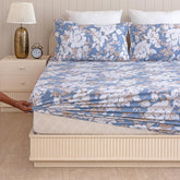 Elastic Fitted Bedsheet For Queen Size With 2 Pillow Covers - (78 X 60 Inches, Blue & White) | Wrinkle Free Bed Sheets | Perfect For Home Decor & Gifting