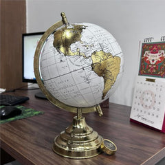 Decorative 8 Inch Table Rotating Globe With Gold Arc & Base, For Home Decor With Gold Foil Stamp Map, White, For Kids & Students Learning, Pack Of 1