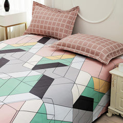 Bedsheets For Double Bed With 2 Pillow Cover - 92 X 98 Inches, Green & Peach | Satin Finish Microfiber Queen Size Bedsheet | Skin Friendly & Breathable Fabric