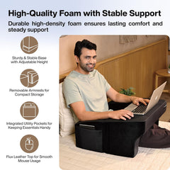Lap Desk Pillow, Height Adjustable, Soft & Comfortable Armrest, Easy To Store, Black | For Working On Laptop, Reading & Gaming | Work From Home Pillow | Perfect For Using On Bed, Sofa & Floor