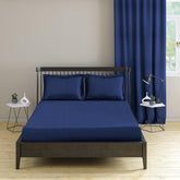 100% Cotton Flat Queen Size Bedsheet With 2 Pillow Cover - 88 X 96 Inches, Navy Blue | Breathable & Skin Friendly Bedsheet | Ideal For Hotel, Guest House, Bedroom