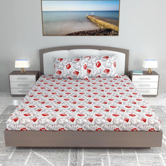 King Size Double Bedsheet With 2 Pillow Covers - 108 X 108 Inches, Grey & Red | Ideal For Gifting Diwali, Dussehra - Soft & Smoothing Touch