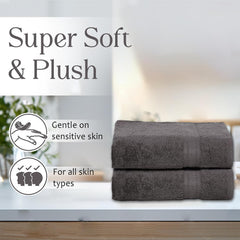 Ambra Linens Highly Absorbent Towels Set 500 Gsm | 100% Cotton Soft And Plush All Seasons Use Large Everyday Use, Durable (2 Pieces) | Solid Grey