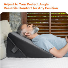 Wedge Pillow For Back Support, Velvet Dark Grey, Standard Size - 22 X 22 X 12 Inch | Adjustable Memory Foam Bed Wedge Pillow For Sleeping, Acid Reflux, Snoring, Pregnancy, Soft Pillow