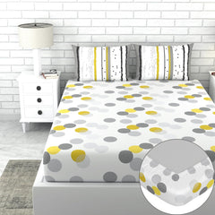 King Size Printed Bedsheet For Double Bed 2 Pillow Cover - 72 X 78 Inches, Grey & White | All Around Elastic Fitted - Ultra Soft & Breathable