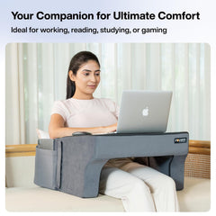 Lap Desk Pillow, Height Adjustable, Soft & Comfortable Armrest, Easy To Store, Grey | For Working On Laptop, Reading & Gaming | Work From Home Pillow | Perfect For Using On Bed, Sofa & Floor