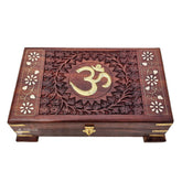 Wooden Om Box For Good Luck Jewellery Box, Decorative Case Kit, Vanity | Organiser For Women, Necklaces, Cash, Gold 10 X 6 Om Pedestal, Colour - Brown, Material - Sheesham Wood