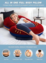 C Shaped Pillow, Pregnancy Pillow For Maternity & Baby Nursing - Dark Blue & Maroon | Pregnant Women Stomach, Spine, Neck Support, Velvet Outer Cover With Zip, Adjustable, Full Body Pillow