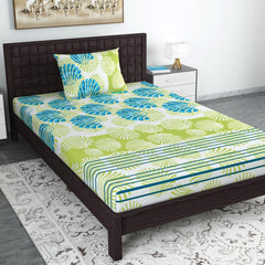 100% Cotton Single Bedsheet With 1 Matching Pillow Covers - 57 X 87 Inches, Multicolor | All Weather Comfort & Bedroom - Softness & Natural Breathability