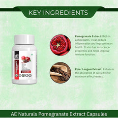 Ae Naturals Pomegranate Extract Capsules Promotes Healthy Skin, Regulates Blood Pressure, Powerful Antioxidant | 60 Capsules 100gm 0.2lbs