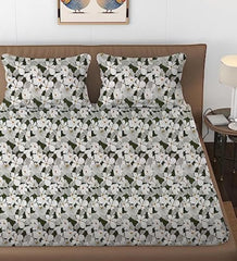 Flower Print Double Bedsheet For King Size With 2 Pillow Covers - 108 X 108 Inches, Black & White | Soft, Breathable & Skin-Friendly Bedding For Daily Use