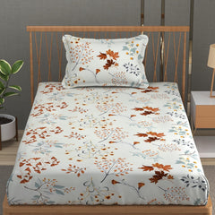 Soft Cotton Single Size Bedsheet With 1 Pillow Cover | 60 X 90 Inches, White & Mustard | Anti-Fade Printed Design | 200 Thread Count