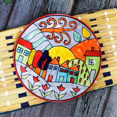 Exotic Panorama Hand Painted Ceramic Quarter Plates Set Of 2 - Multicolor | Small Side Plates For Dinner & Snacks - 7 Inch, 2 Pieces, Microwave Safe