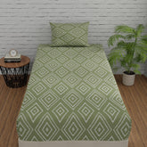 144 TC Bedsheet For Single Bed Cotton With Pillow Cover - 55 X 88 Inches, Sage Green | Soft & Breathable Premium Printed Design Bedsheet