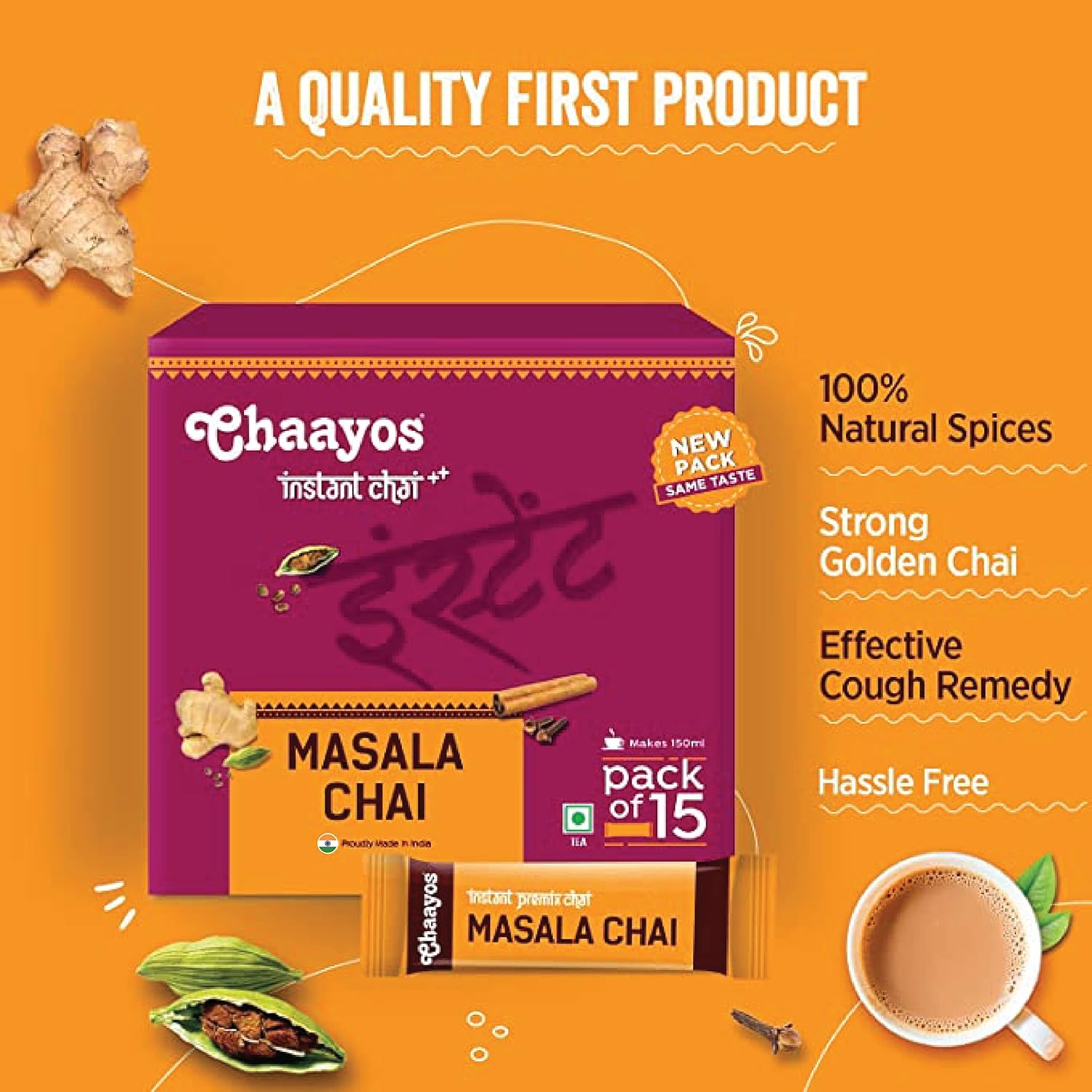 Chaayos Masala Instant Tea Premix - 30 Sachets | Ready Mix Masala Tea Premix, Regular Sugar - 100% Natural Spices | Hassle Free, Medium Caffeine Chaayos Masala Instant Tea Premix - 30 Sachets | Ready Mix Masala Tea Premix, Regular Sugar - 100% Natural Spices | Hassle Free, Medium Caffeine