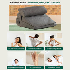 Wedge Cushion, Dual Layer Wedge Pillow For Bed & Back Support, King Size - 20 L X 20 W X 7 H+3 H Inch | Wedge Pillow For Neck & Back Pain, Acid Reflux - Adjustable, Headrest Pillow