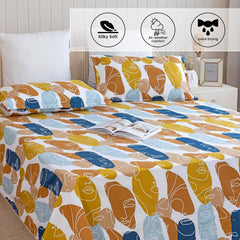 Cotton Flat Bedsheet For Queen Size Bed With Two Pillow Covers - 90 X 100 Inches, Brown & White | Practical & Durable Choice For Everyday Use Bedsheet