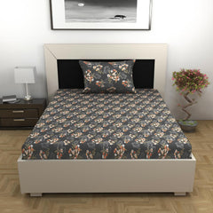 Single Bedsheet With 1 Pillow Cover - 57 X 87 Inches, Dark Grey | Designer Printed Bedsheet Set - Naturally Soft, Breathable & Skin Friendly