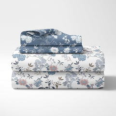 Printed Cotton King Size Bedsheet With 2 Pillow Covers | 104 X 104 Inches, Dusty Blue & White | Durability, Breathability, Softness, & Easy Maintenance