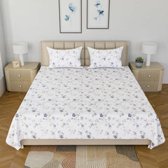 Floral Bedsheet For Super King Bed Size Bedding With 2 Pillow Cover For Bedroom - 108 X 120 Inches, Blue & White | Ideal For Hotel, House, Guest House