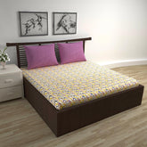 100% Pure Cotton Double Bedsheet For Queen With 2 Pillow Covers - 87 X 100 Inches, Yellow & Dark Pink | Soft & Durable For Everyday Use & Bedroom - All Season Comfort