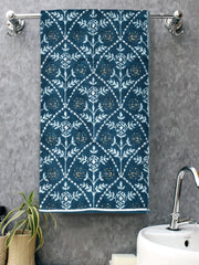 Homefresh Print Cotton Bath Towel 500 Gsm | Geometric Pattern Navy Blue & Grey (Yusuf)