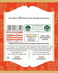 San-Cha Tea Boutique Royal Saffron Masala Chai - 60gm, 2.1 Ounce, 30 Silky Pyramid Tea Bags | Blend Of Real Kashmir Saffron With Cardamom - Ginger & Cinnamon Kesar Chai | Medium Caffeine