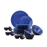 Ceramic Dinner Set Of 21 Pcs, Blue Reactive | Crockery Set - Dining Sets Crockery Items | 6 Dinner Plates+ 6 Quarter Plates+ 6 Veg Bowls, 220ml Each+ 2 Medium Bowls, 850ml Each+ 1 Large Bowl, 1400ml
