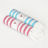 Patvy Bath Towels 490 Gsm | Light Weight Turkish Style Stripe Bath Towels For Men & Women Large Size (Rose & Teal Blue)- Pack Of 2