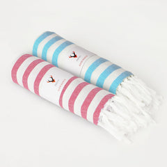 Patvy Bath Towels 490 Gsm | Light Weight Turkish Style Stripe Bath Towels For Men & Women Large Size (Rose & Teal Blue)- Pack Of 2