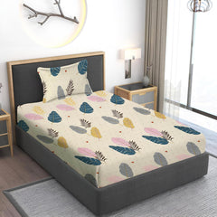 Printed Single Bedsheet Size With 1 Pillow Cover - 60 X 90 Inches, Cream & Pink | Cotton Wrinkle Free Soft, Breathable | Durable & Long-Lasting