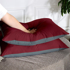 Premium Microfiber Soft Pillow For Sleeping, Maroon & Grey, King Size - 17 X 27 Inches | Comfy Hotel Comfort Pillow, Vacuum Packed | Bed Pillow, Hypoallergenic, Lightweight - Set Of 2