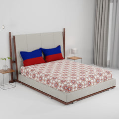 100% Cotton Bedsheet Double Bed For Queen Size With 2 Pillow Covers - 90 X 100 Inches, Red & Blue | Ideal For Daily Use - Perfect For Queen Bed Durable & Wrinkle Free
