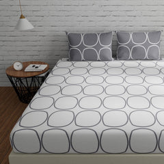 Cotton Double Bedsheet For Queen Size With 2 Pillow Covers - 88 X 96 Inches, White & Grey | Good For Guest Houses, & Daily Home Use