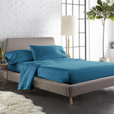 Cotton Fitted Bedsheet For Double Bed With 2 Pillow Covers - 60 X 80 Inches, Blue | Sateen Weave Queen Size Bed Sheet,12" Deep Pocket